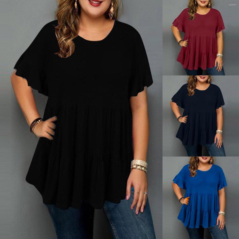 

Ethnic Clothing Fashion High Quality Large Size Ladies Round Neck Pullover Classic Solid Color Short-sleeved T-shirt Vetement Femme Drop