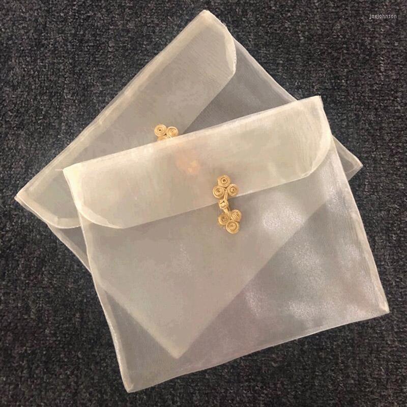 

Jewelry Pouches 10pcs 24x28cm Beige Scarf Shawl Package Bag Flip Jewellry Organza Packaging Bags Display With Cheongsam Button For Women