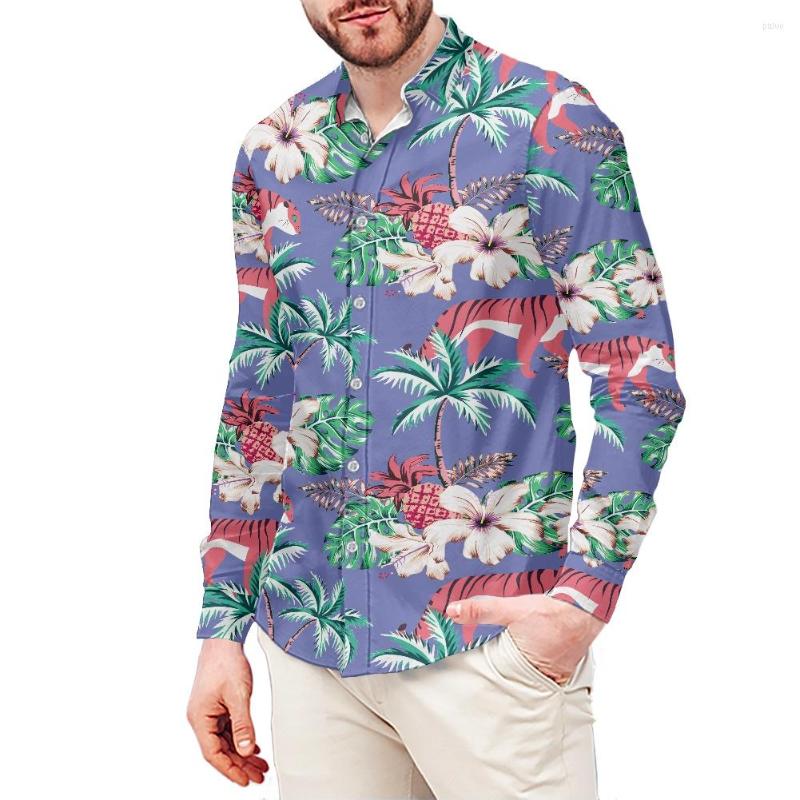 

Men' Casual Shirts Fashion Streetwear Purple Flower Print Men Long Sleeve Shirt Fall Party Custom Drop Polynesian Tribal Clothing, Lst201762f70