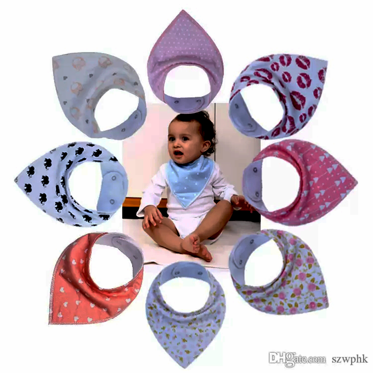Reusable Washable Cotton Baby Bandana Drool Burp Cloth Print Arrow Wave Triangle Adjustable Baby Meal Infant Bibs-image-460050069