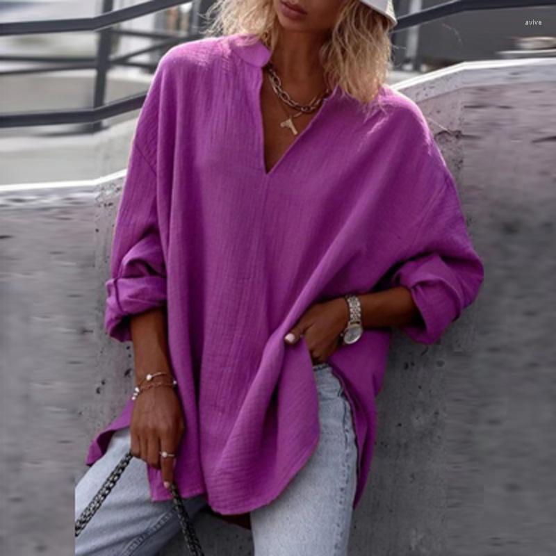

Women' Blouses Casual Loose V Neck Solid Women 2022 Autumn Long Sleeve Pullovers For Ladies Fashion Simple Streetwear Shirt Blouse, 03 yellow
