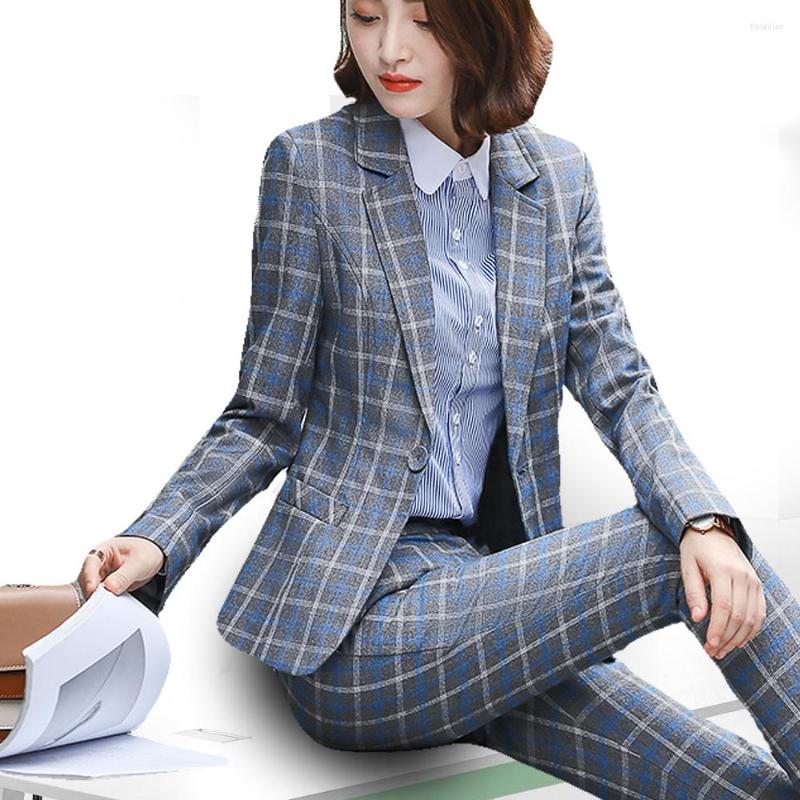 

Women' Suits PEONFLY Classic Plaid Single Button Women Jacket Blazer Casual Notched Collar Slim Female Coat Fashion Femme, Gray