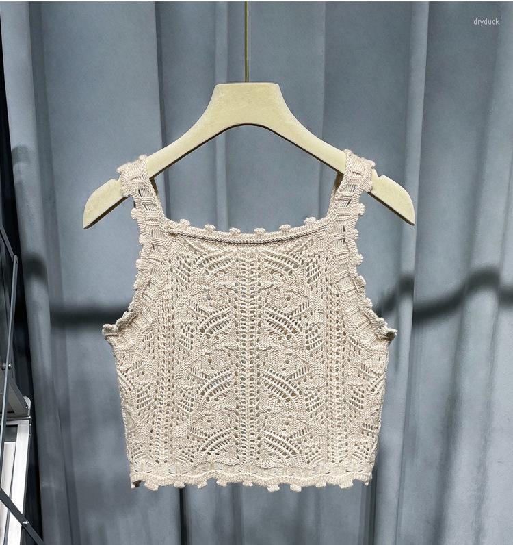 

Women' Tanks Kpop Rose 2022 Women Summer Beach Suspenders Strap Camisole Hollow Out Knitted Sleeveless Crop Top Holiday Sexy Sling Vest