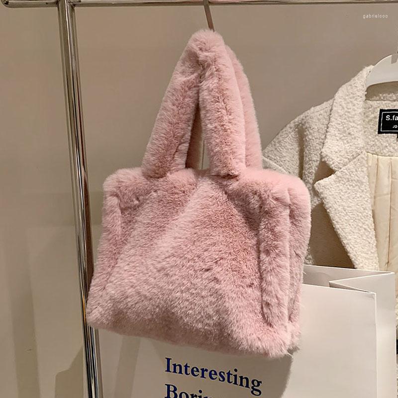 

Duffel Bags Women's Hnabags Trend 2022 Clutches Faux Fur For Women Soft Plush Handbag Crossbody Luxury Designer Female Bag, Beige