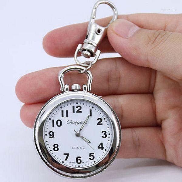 

Pocket Watches Brand Fashion Watch Silver Round Women Quartz Long Necklace Chain Pendant Men Gift Simple GL54, Watch with keyring