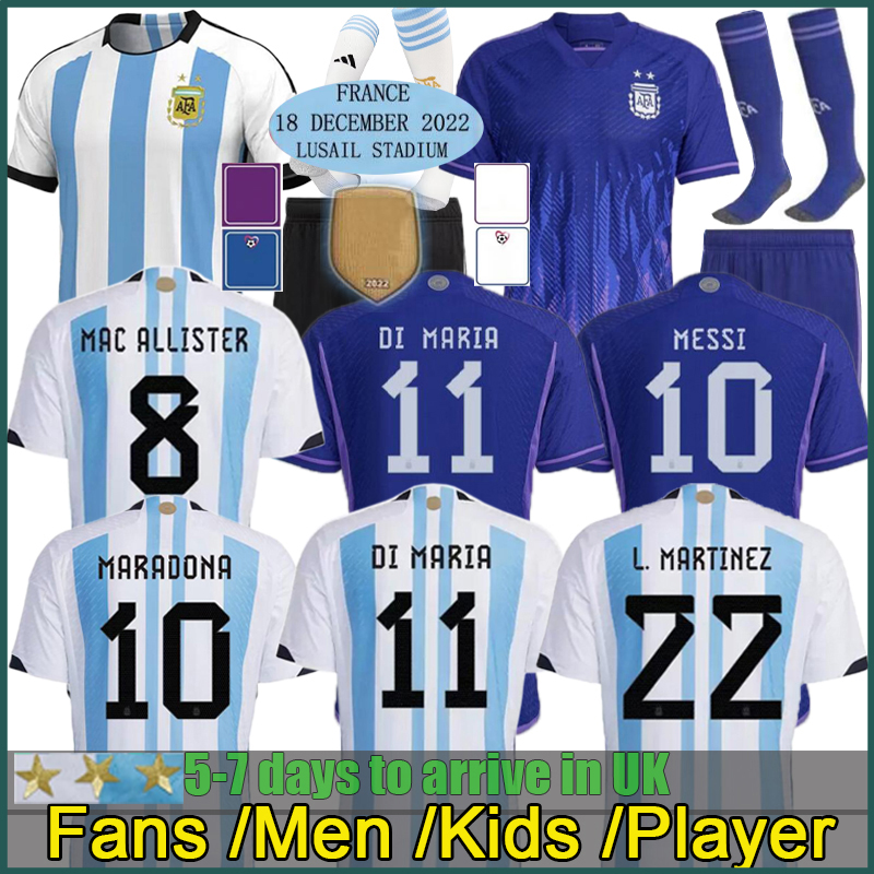 

22 23 Argentina soccer Jersey football shirt 2022 DYBALA AGUERO MARADONA DI MARIA fans player version Men Kids kit sets uniforms socks home away, 22 23 away player version1
