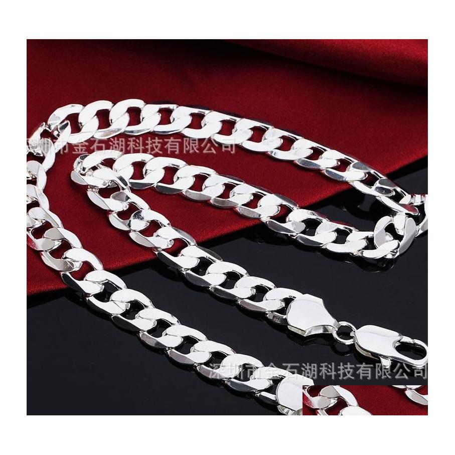 

Chains 925 Sterling Sier 18/20/22/24/26/28/30 Inch 12Mm Flat Sideways Necklace For Women Man Fashion Wedding Charm Jewelry 2692 Q2 D Otwin