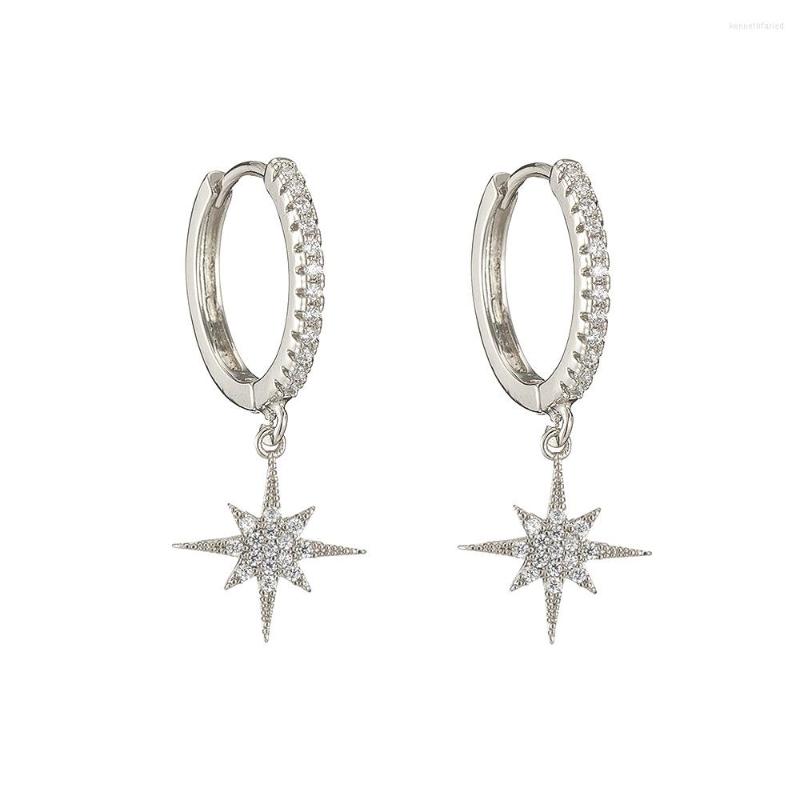 

Dangle Earrings INS Simple Diamond-Studded Snowflake Ear Buckle Copper Inlaid HIPHOP Ring Star Moon Shape