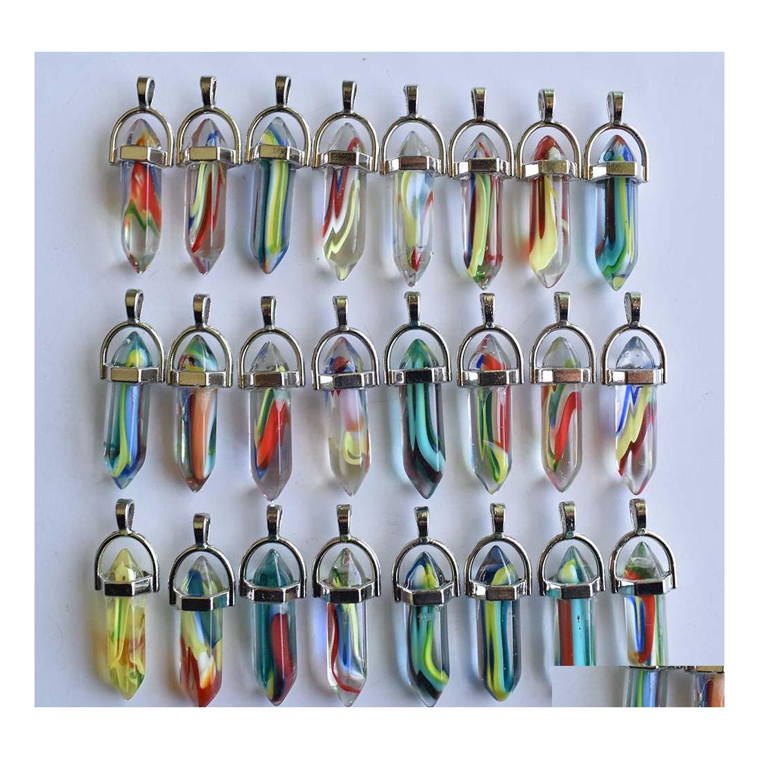 

Charms Fashion Colored Glass Flower Hexagonal Column Beads Pillar Point Charm Handmade Pendant For Jewelry Pendants Necklace Making Dhfwx