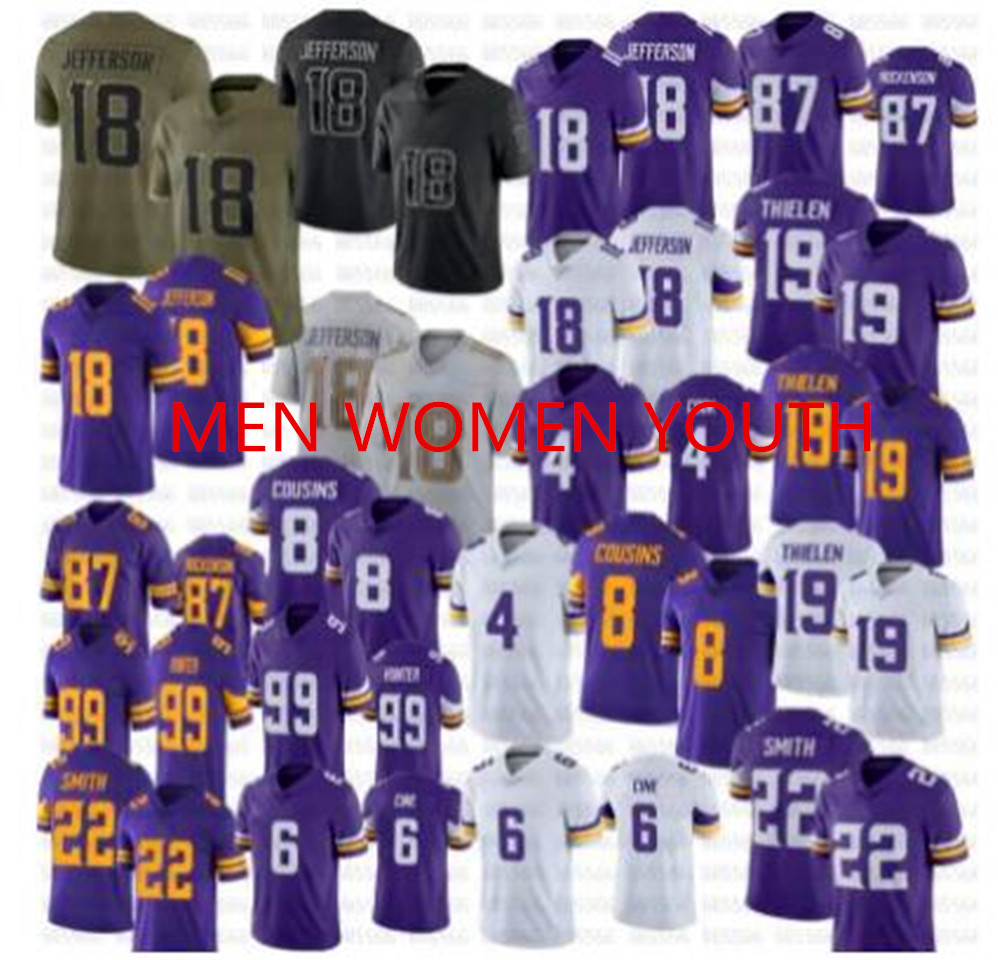 

Justin Jefferson 18 Football Jersey 3 Addison Dalvin Cook Adam Thielen Lewis Cine Kirk Cousins Danielle Hunter Kellen Harrison Smith Minnesota Vikings T.J. Hockenson