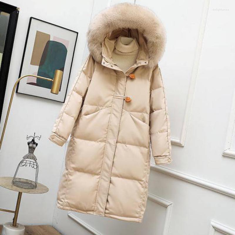 

Women' Down WEIHAOBANG 2022 Winter Solid Jacket Hooded Real Neck Zipper Pocket Long Loose Warm Sleeve, Beige