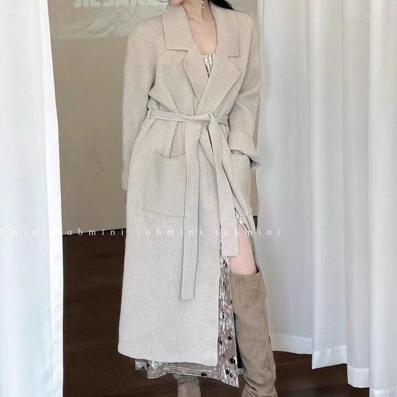 

Women's Knits Fashion Lapel Long Sweater Women's Coat 2022 Spring And Autumn Style Lazy Senior Feeling Gentle Loose Knit Cardigan