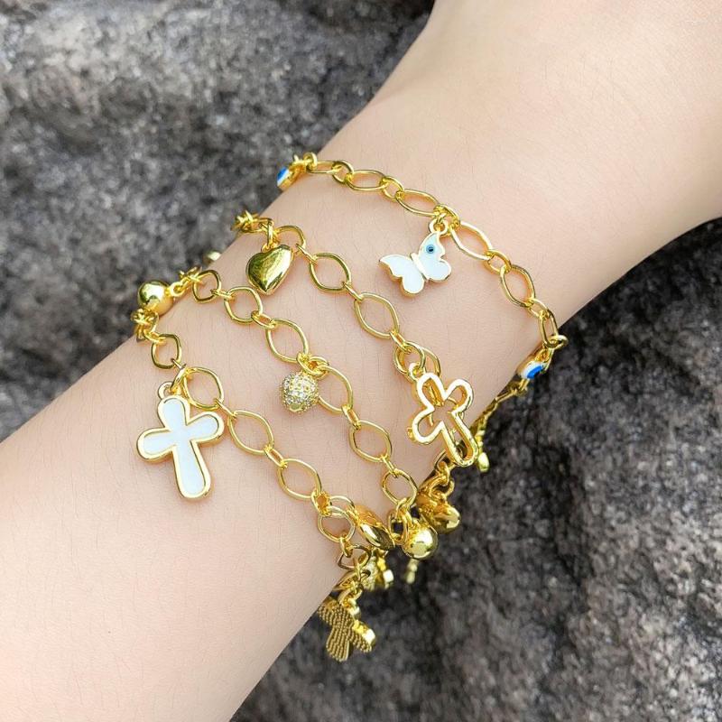 

Charm Bracelets FLOLA Polished Gold Plated Heart For Women Hollow Cross Butterfly Fashion Jewelry Gifts Brtj41