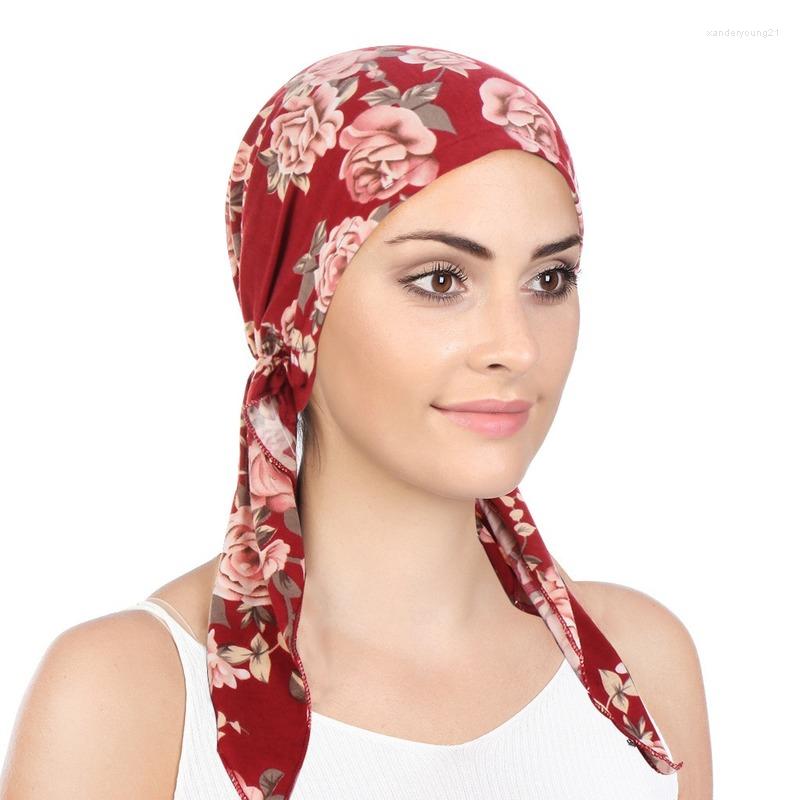 

Ethnic Clothing 2022 Trendy Women Muslim Fashion Hijab Cancer Chemo Flower Print Hat Turban Head Cover Hair Loss Scarf Wrap Pre-Tied Bandana