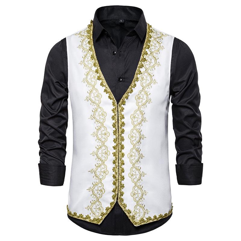

Men' Vests White Court Prince Embroidery Suit Vest Men 2022 Brand Slim Fit Single Breasted Waistcoat Party Stage Prom Gilet Homme, Red