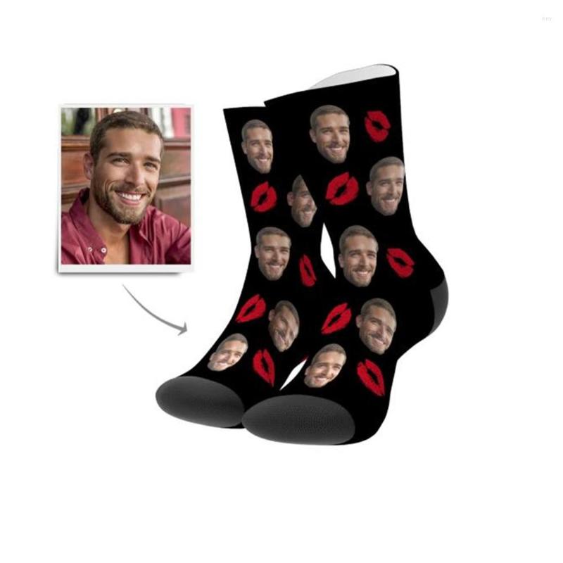 

Men's Socks CUSTOM KISSING FACE Boyfriend Birthday Valentine's Gift Husband Head Wedding Keepsake Christmas Present, Custom color 3