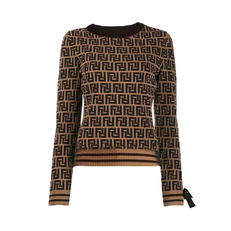 

Sweater Womens Autumn Round neck striped fashion Long Sleeve Women High End Jacquard Cardigan knitting Sweaters Coats Size  -XL, Brown