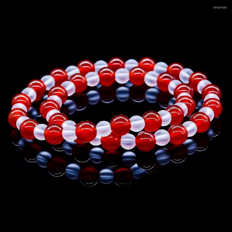 

Strand 6mm Red Onyx With Clear Glass Charms Beads Bracelets 2 Banagle Women Female Pulseira Jewelry Summer Gift