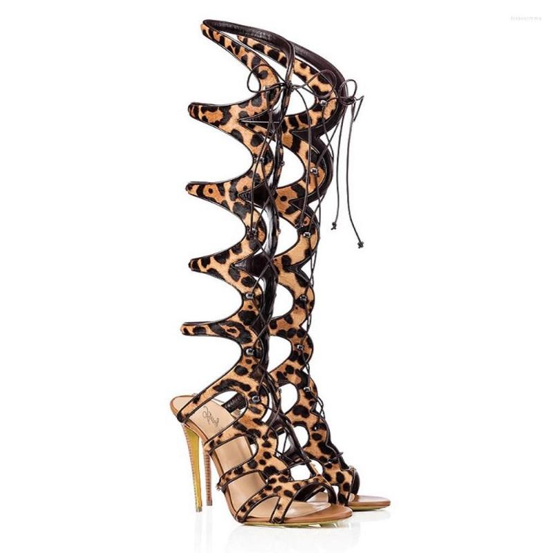 

Sandals Women Summer 2022 Roman Lace Up Leopard Print Black High Heels Cool Long Boots Customized Women's Shoes Sandal
