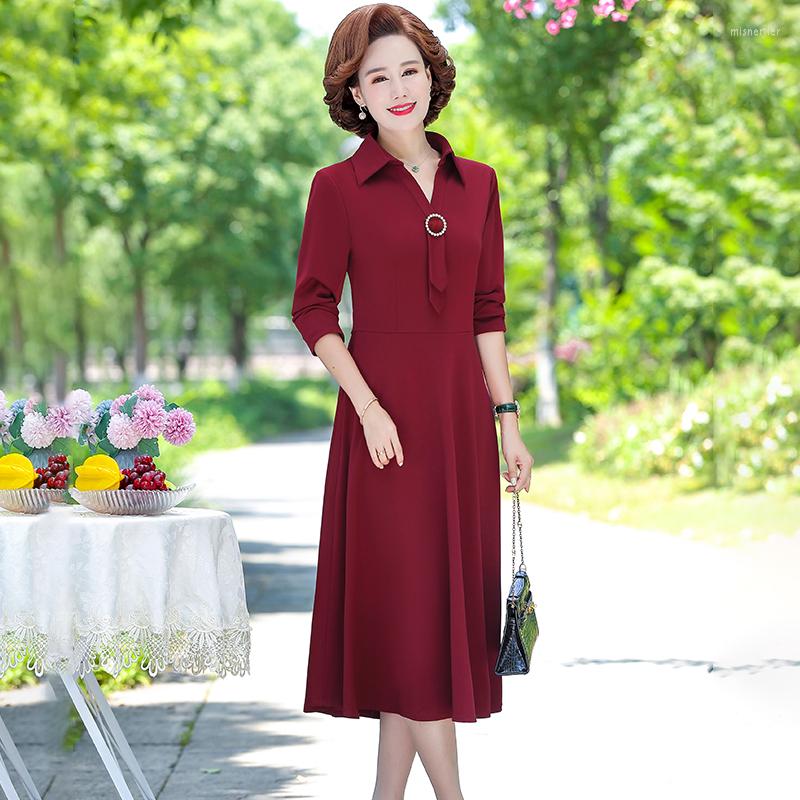 

Casual Dresses Mom Spring And Autumn Dress 2022 Women's Middle-aged Mid-length Shirt Collar For Women Femme Vestidos, Black