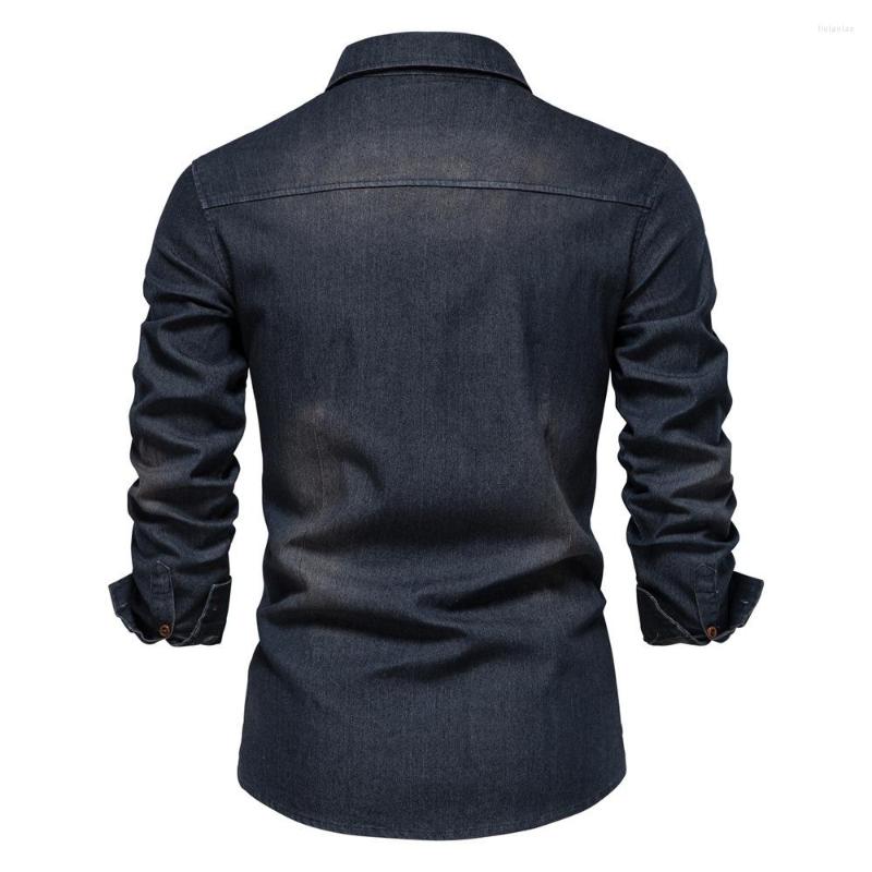 

Men's Casual Shirts Cotton Denim Men's Solid Color Pocket Button Dress Shirt Men Long Sleeve Tops 2022 Autumn Jeans Male Blouse, Jw759blue