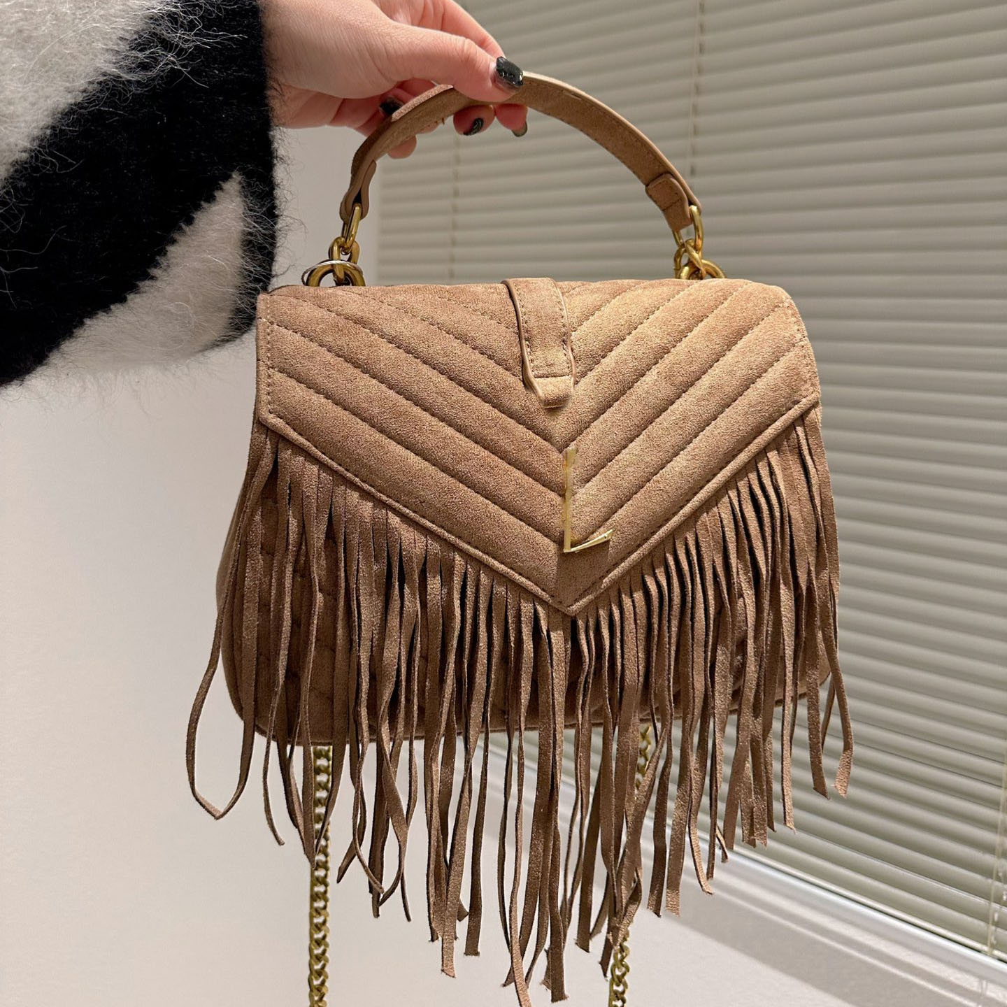 

Women Classic College Envelope Suede Designer Bag Vintage Frosted Leather Gold Hardware Chain With Handle Totes Crossbody Bags French Large Capacity Handbags 24CM, Box