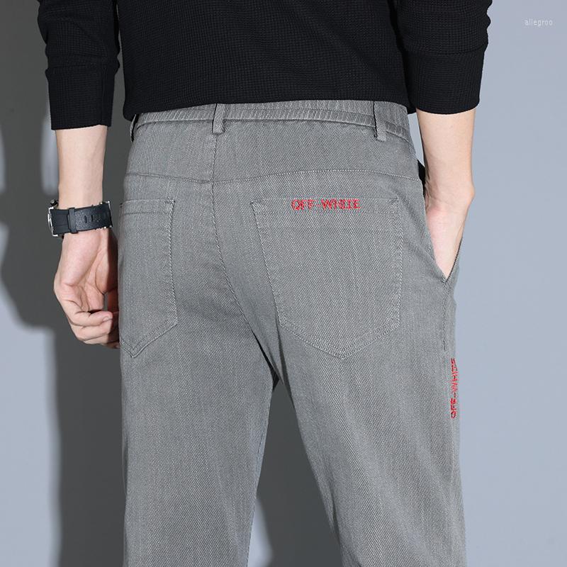 

Men's Pants Spring 2023 Men's Straight Slim Grey Business Casual Trousers Fashion Embroidery Zipper Comfortable Clothing, Black