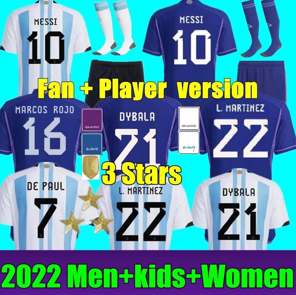 

3 stars New 2022 Argentina soccer Jerseys 22 23 J.ALVAREZ DYBALA DI MARIA MARTINEZ MARADONA football shirt Men kids kit fans player version, Adult away+world cup patch