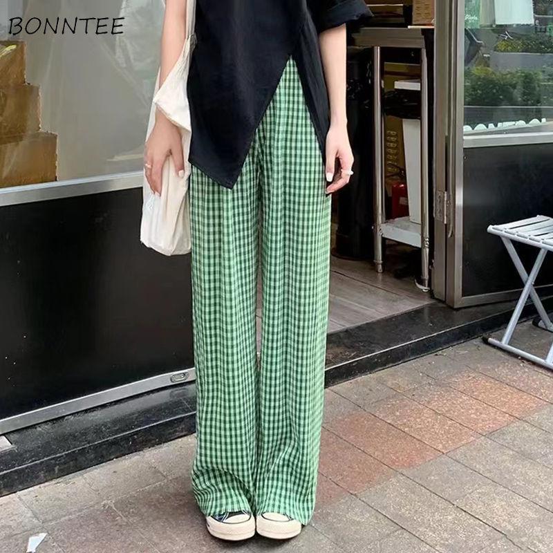 

Women' Pants Women Green Plaid Mopping All-match Spring Loose Bottom Breathable College Daily Stylish Ulzzang Street Style Casual Mujer