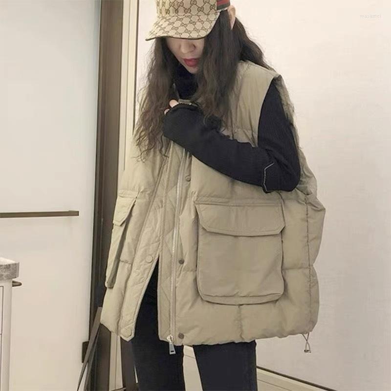

Women's Vests Loose Women's Down Vest Winter Autumn Sleeveless Jacket 90% White Duck Gilet Korean Style Waistcoat For Female 2022, Beige