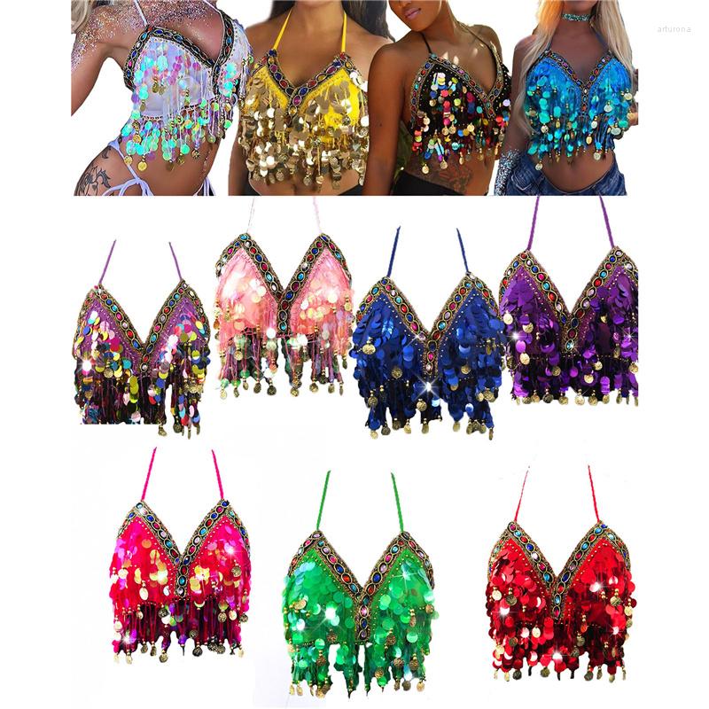 

Women's Tanks Women Halter Neck Camisole For Stage Performance Backless Sequins Cropped Tank Tops Rave Dance Party Club 11 Colors