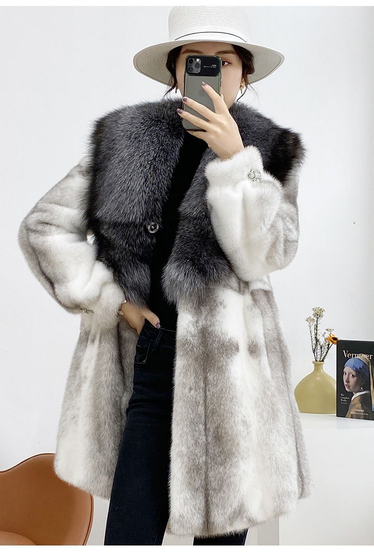 

Women's Leather Winter Coats Women 2023 Real Coat Woman Natural Mink Jacket Female Fur Collar Hooded Jackets, Gray