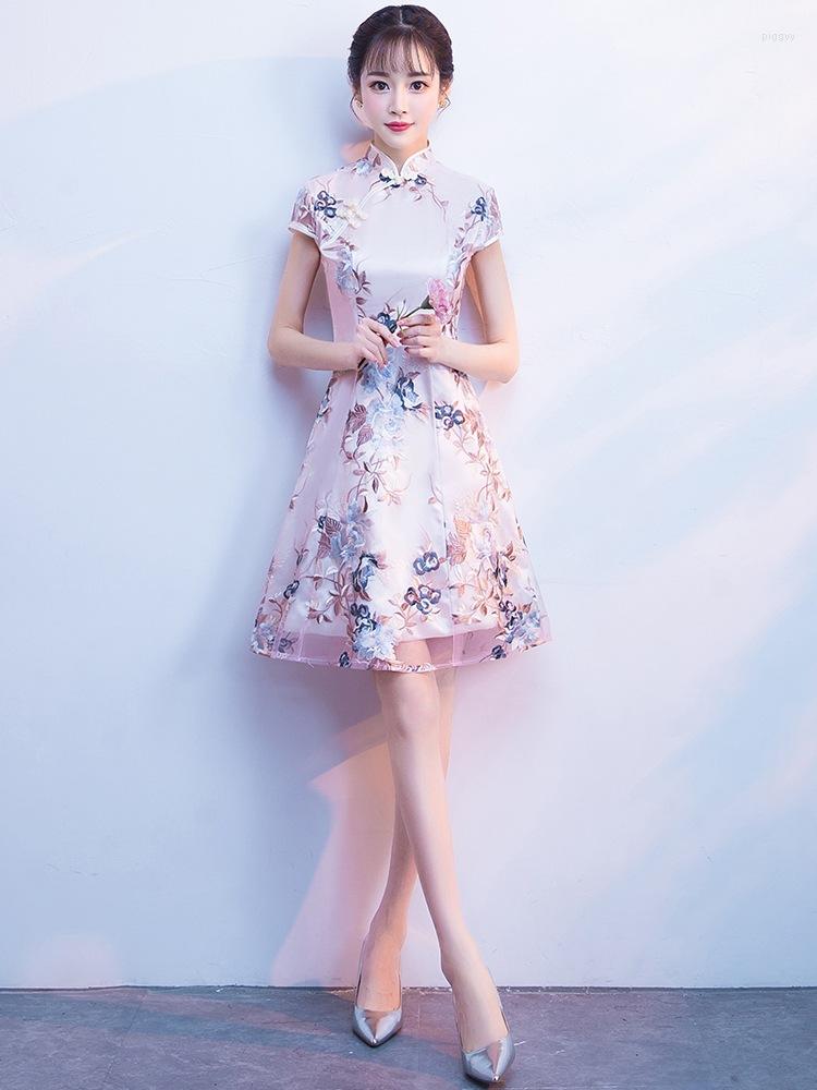

Casual Dresses 2022 Improved Cheongsam Young Girl Fashion SweetShort Chinese Retro Daily Student Dress Robe, Pink