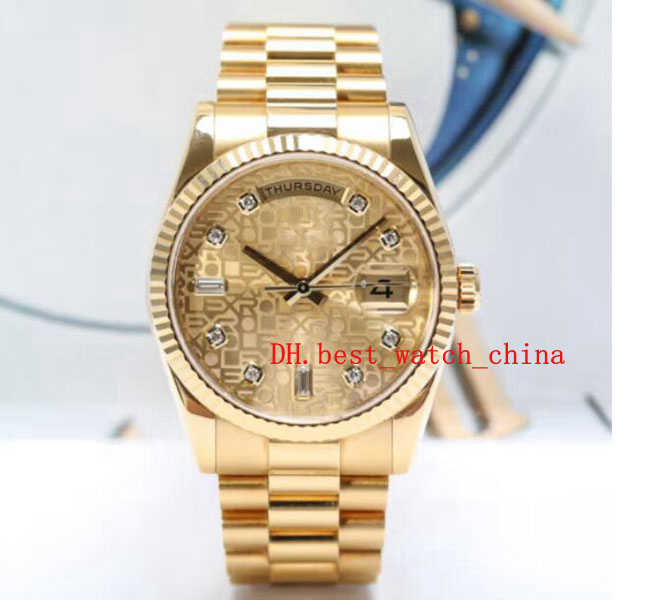 

Men's Gold Watch Calendar Week Series 36mm diameter automatic machinery 18k 118238 Commemorative pattern gold face rough diamond Asia 2813 movement Christmas gift, Champagne