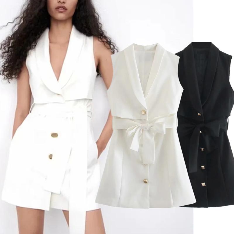 

Women's Vests Jenny&Dave England Style Fashion Solid Simple Sashes Notched Elegant Sleeveless Blazer Women Blazers And Jackets Vest, Black