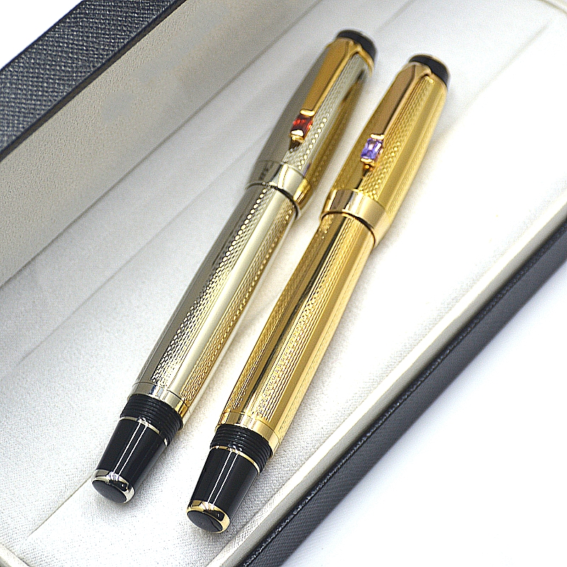 

Promotion Luxury Bohemies Classical Fountain pen Black and White Resin Diamond inlay clip Office Writing ink pens with Germany Serial Number, As picture shows