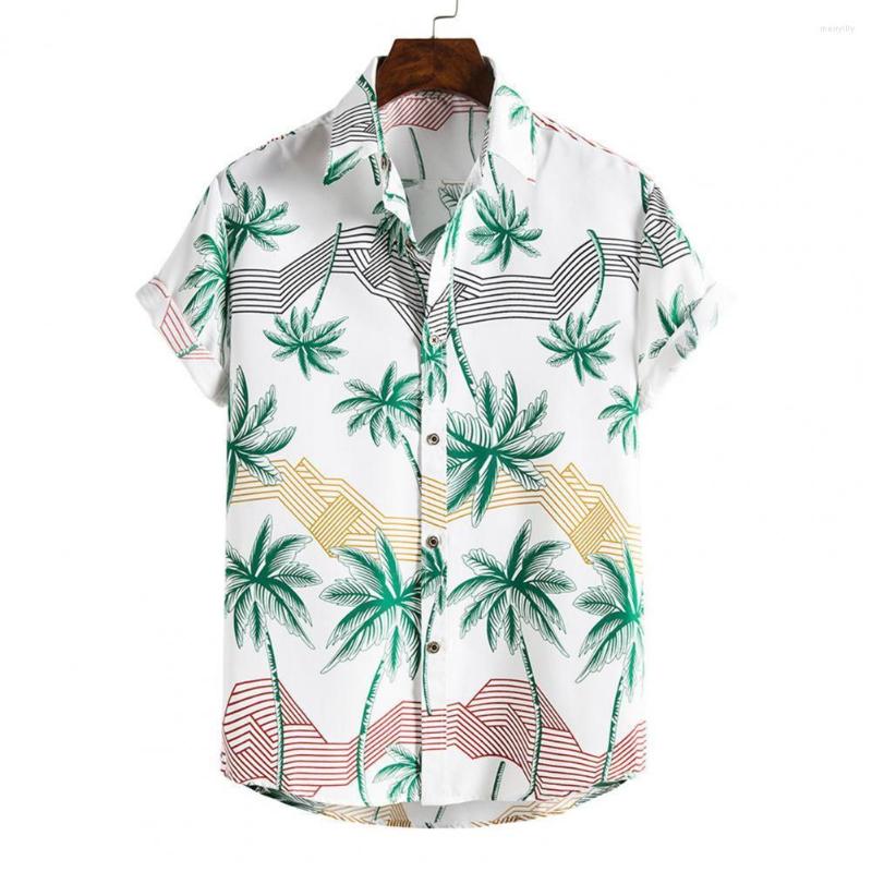 

Men' Casual Shirts Men Stripes/Tree Printed 2022 Summer Hawaiian Plus Size Turn-down Collar Loose Beachwear, Green