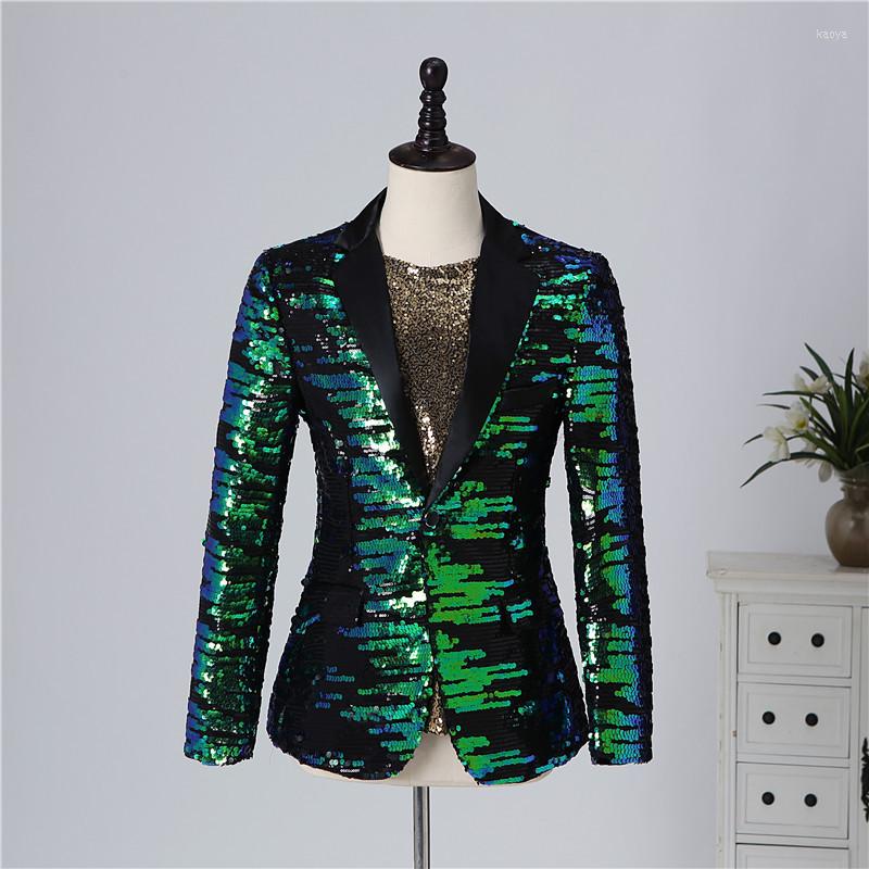 

Men' Suits HOO 2022 Men ' Olive Green Sequined Casual Blazer Youth Slim Handsome Shiny Stage, Picture color