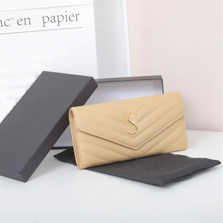 

Classic Y letter Ladies snap Wallet Caviar Wallet Luxury Designer long purse Crayfish embossed leather Card Holder Business Credit289Y, 1#gold buckle
