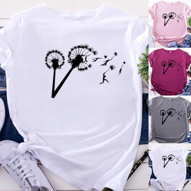 

Women' Polos Plus Size -3XL T-Shirt Dandelion Free Flying People Print Tshirt Women Cotton O Neck Short Sleeve Summer Tee Tops Casual, Red