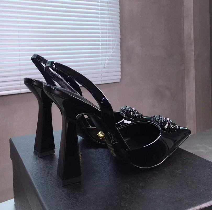 

2023 new fashion latest fashion Pink Patent Leather high-heeled shoes pointed decorative pump 11cm Dress dinner shoes Luxury Designer Sandals high quality, Red