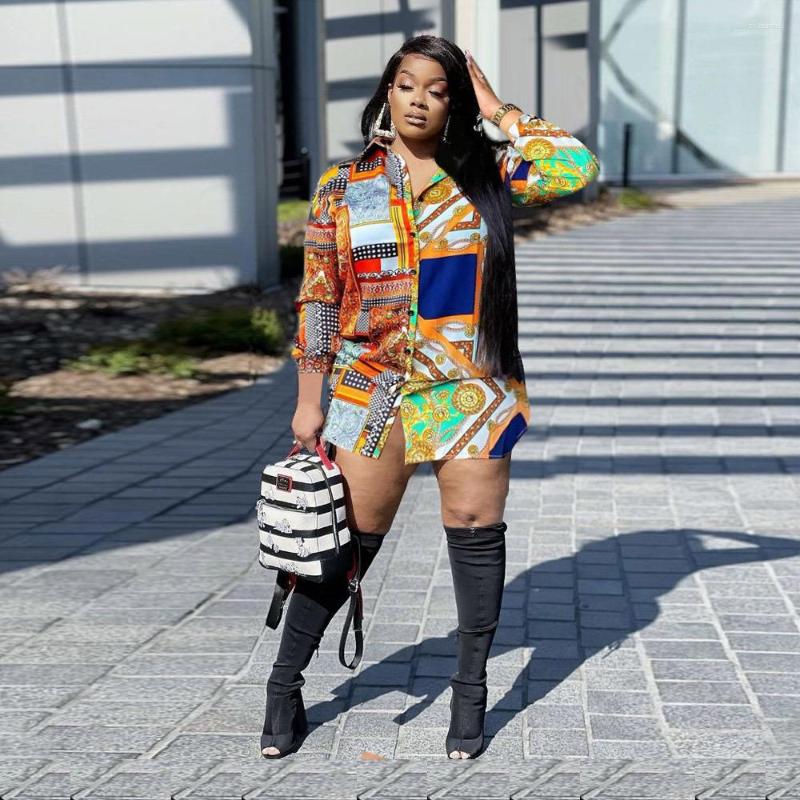 

Women' Blouses RMSFE 2022 Early Autumn Women Fashion Casual Long Sleeve Lapel Printed Single Breasted Cardigan Shirt, Multi