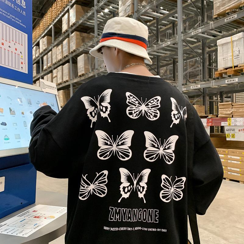 

Men's Hoodies Autumn Streetwear Pullovers Fashion Casual Loose Butterfly Printing Oversize O-Neck Long Sleeve X-5XL Fleece Men, Black