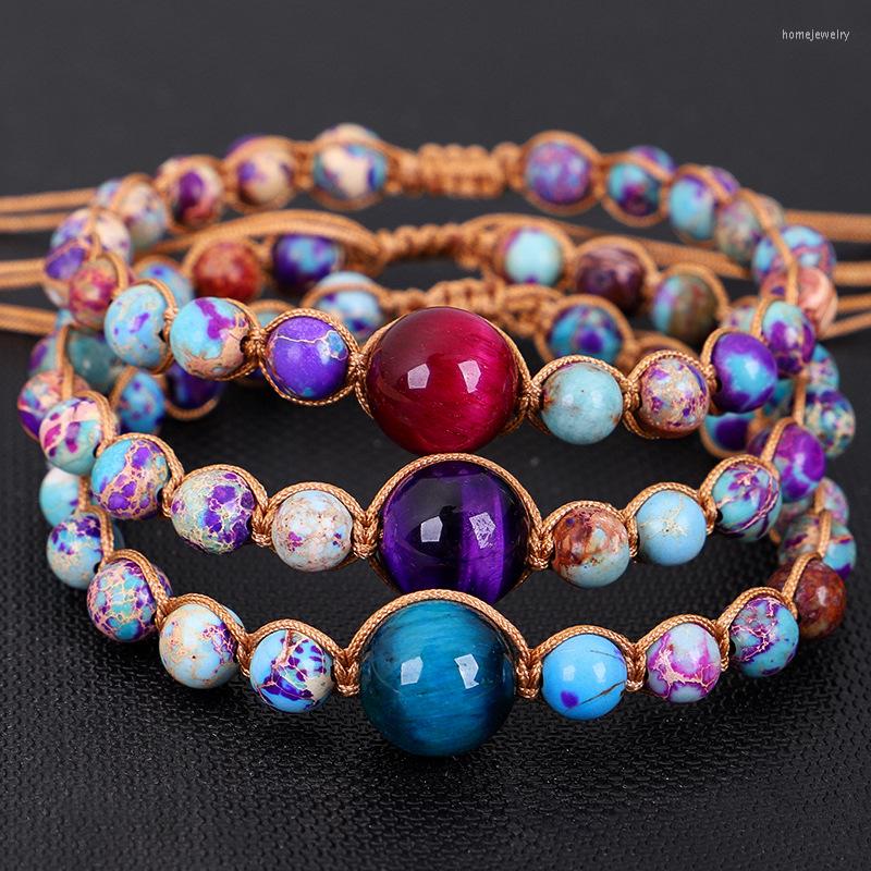 

Link Bracelets Bohemia Vintage Handmade Weaving Rope Chain Natural Stone Beads Adjustable Bracelet For Women Girls Fashion Jewelry Gift