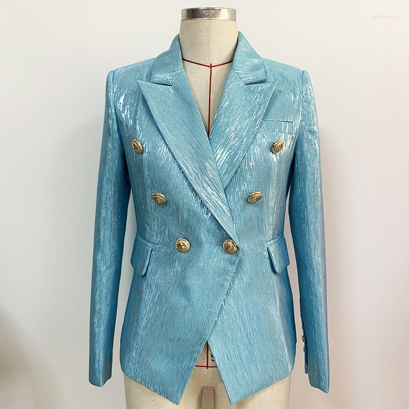 

Women' Suits High Quality Est Nice Designer Jacket Women' Double Breasted Lion Buttons Slim Fitting Shimmer Blazer, Blue