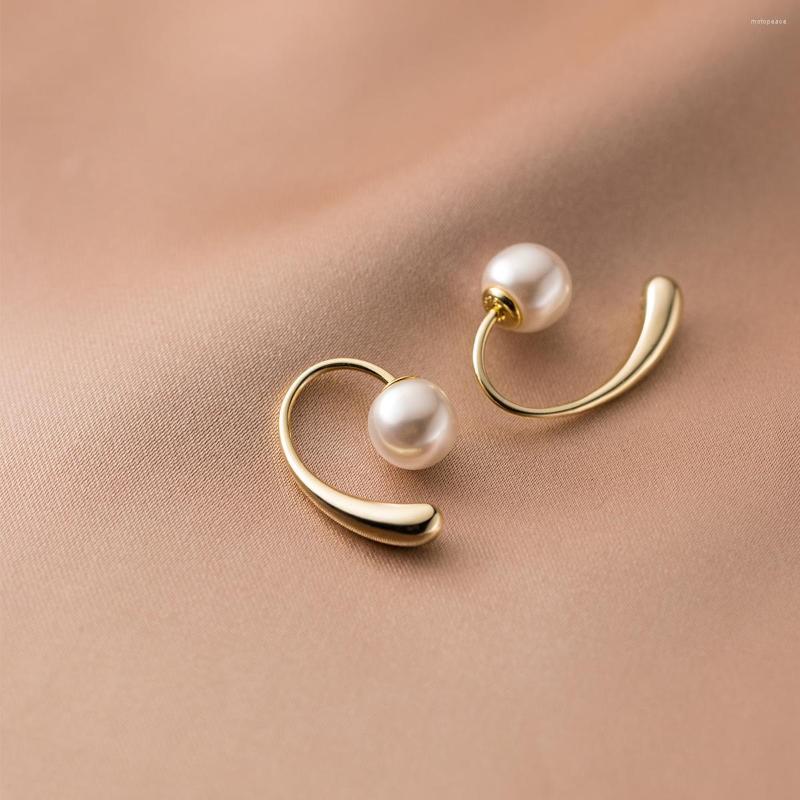 

Stud Earrings S925 Sterling Silver Women's Temperament Short Water Drop Ear Hook Simple Synthetic Pearl Retro
