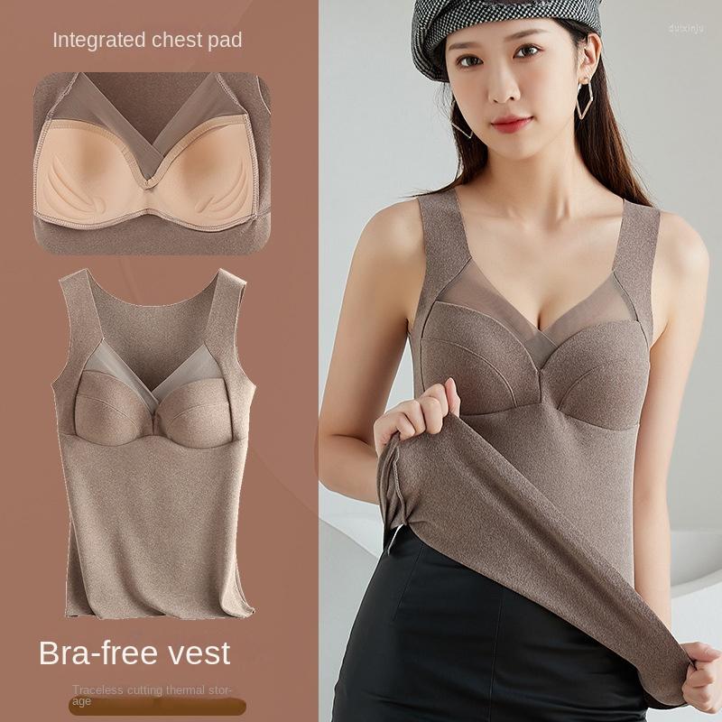 

Camisoles & Tanks Women's Crop Top Thermal Underwear Seamless Vest Fixed Cup Integrated Bra Autumn And Winter Slim For Women Clothes, Black
