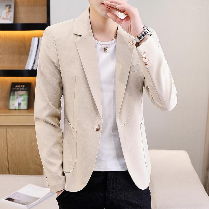 

Men's Suits HOO 2022 Men's Spring Casual Fashion Blazer Youth Solid Color Handsome Blazers, Beige