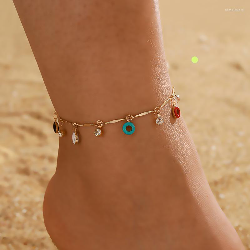 

Anklets Kissme Cute Multicolor Enamel Doughnuts Charms For Women Gifts Delicate Crystal Gold Color Ankle Chains Fashion Jewelry