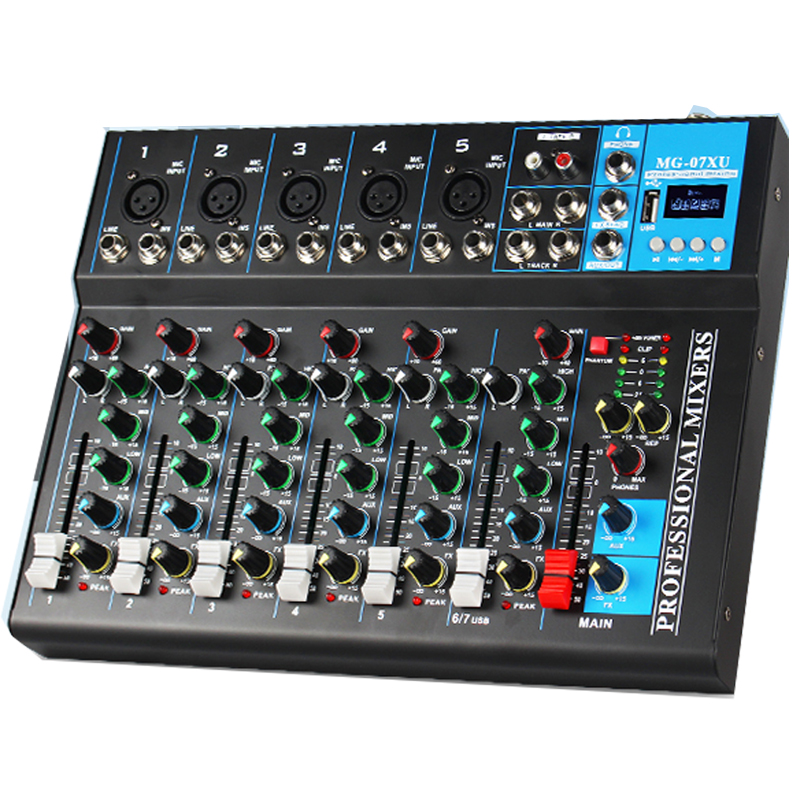 Professional Digital 7 Channels Audio Mixer Electronics mixing console for DJ Speaker Stage Studio System Recording Karaoke Player Singing Comput-image-805246410